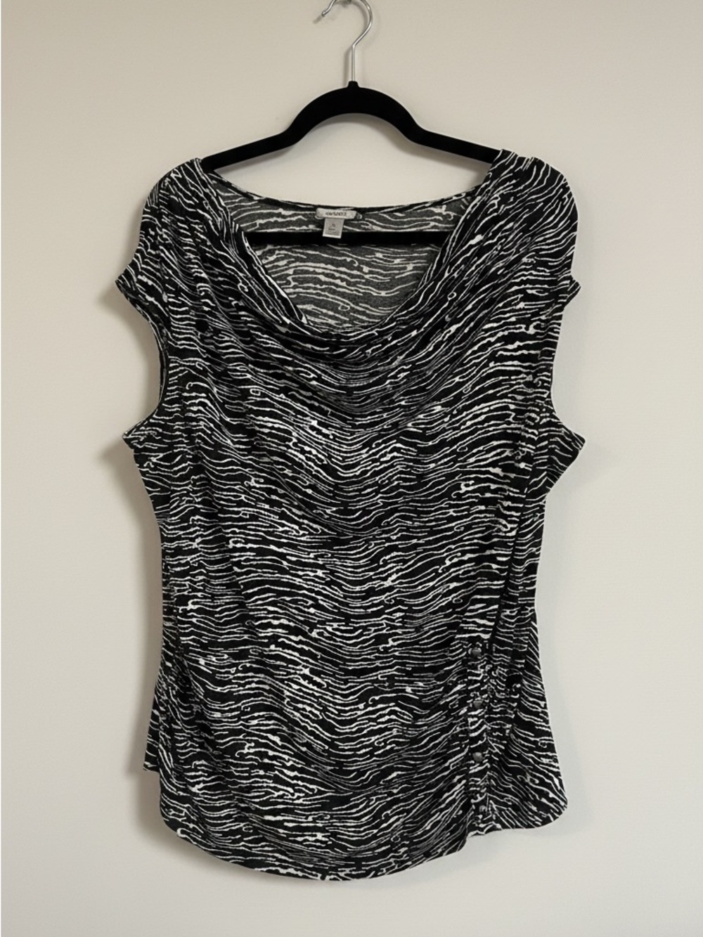 Worthington Black & White Draped Cowl Neck Sleeveless Top